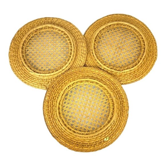 Woven Rattan Charger Plates Wall Decor Set of 3 Rustic Boho 12.5 inch - Picture 2 of 7